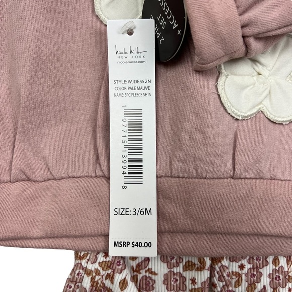 Nicole Miller Baby Girls 3-piece Matching Fleece Outfit Set - Size 3/6M - Picture 9 of 9